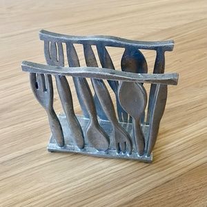 Vintage pewter spoon / fork / knife napkin holder